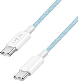 LogiLink USB-C Kabel, USB 2.0, 480Mb/s, 60W PD, USB-C Stecker auf USB-C Stecker, Nylon, blau, 0.5m (CU0349)