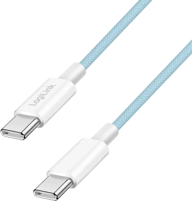 LogiLink USB-C Kabel, USB 2.0, 480Mb/s, 60W PD, USB-C Stecker auf USB-C Stecker, Nylon, blau, 1.5m