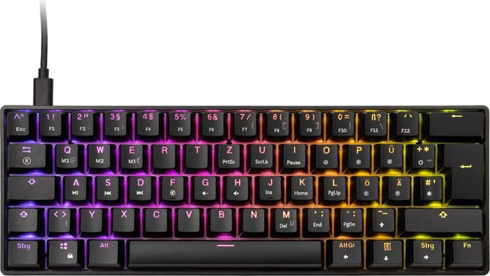 HK Gaming GK61, 60% Layout, LEDs RGB, Black, schwarz, Gateron Optical BLUE, USB, DE