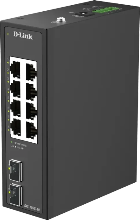 D-Link DIS-100G Industrial Railmount Gigabit Switch, 8x RJ-45, 2x SFP