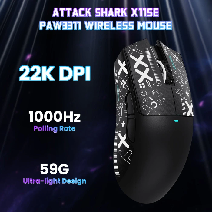 Attack Shark X11SE Wireless Gaming Mouse schwarz, inkl. Grip Tape, USB/Bluetooth
