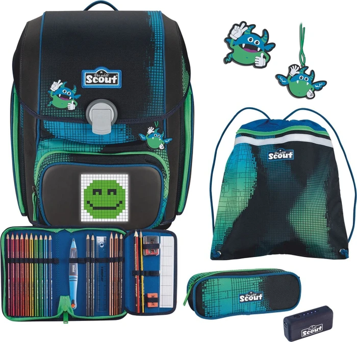 Scout Genius Exklusiv Movie Star Blue Pixel Schultaschen-Set, 4-tlg.