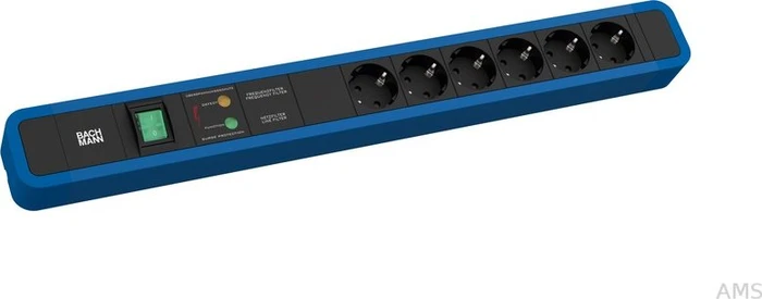 Bachmann Primo 2, 6-fach, Schalter, Überspannungsschutz, Netzfilter, 2m, blau/schwarz