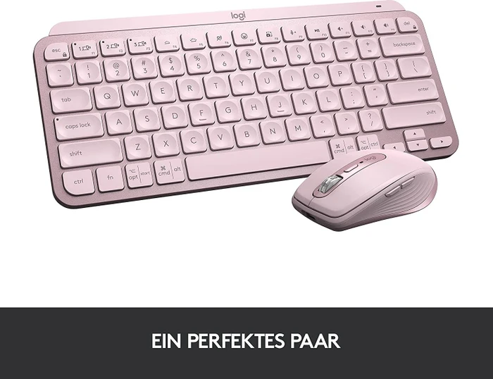 Logitech MX Keys Mini, rosa, LEDs weiß, Logi Bolt, Rose, USB/Bluetooth, DE