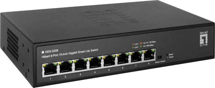 LevelOne GES Rackmount Gigabit Smart Switch, 8x RJ-45