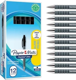 Paper Mate FlexGrip Ultra M Kugelschreiber (Mine) schwarz/silber, 12er-Pack