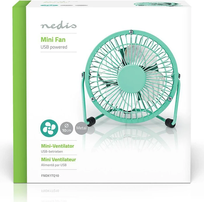 Nedis FNDK1TQ10 USB Mini Tischventilator aus Metall 10cm türkis