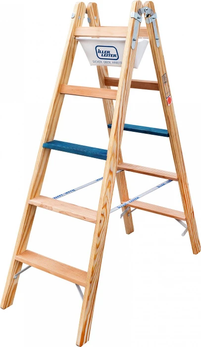 Iller Leiter Ergo Plus Professional Holz-Sprosse 2-tlg. Stehleiter, 2x 7 Stufen