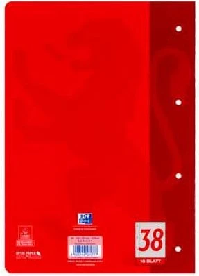 Oxford Schulheft, A4, Lineatur 38, rot, 16 Blatt, 15er-Pack (384401638)
