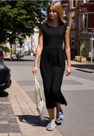 Street One Midikleid im Strukturmix mit Rundhals Kleid schwarz (Damen)