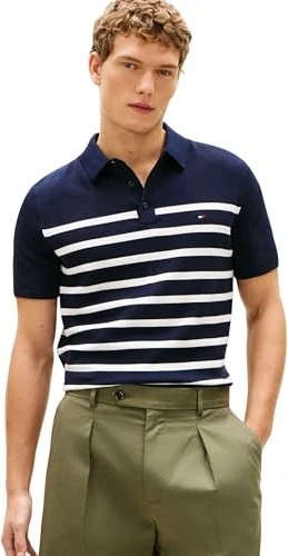 Tommy Hilfiger Strick Slim Fit Poloshirt kurzarm desert sky/ivory petal (Herren)