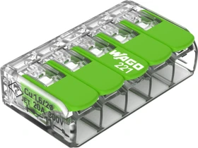 Wago Green Range Verbindungsklemme mit Hebeln bis 4mm² 5-Leiter, 8 Stück