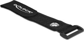 DeLOCK Klett-Kabelbinder mit Schlaufe und Befestigungsöse, 38mm, 280mm, schwarz, 3 Stück