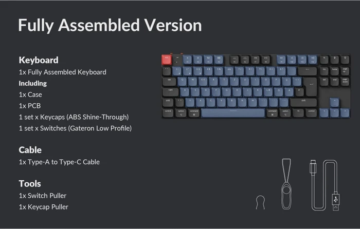 Keychron K1 Pro, schwarz/blau, LEDs RGB, hot-swap, Gateron LOW PROFILE 2.0 RED, USB/Bluetooth, DE