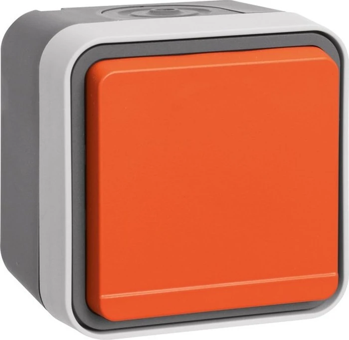 Berker W.1 Steckdose mit Schutzkontaktstift und orange Klappdeckel, lichtgrau