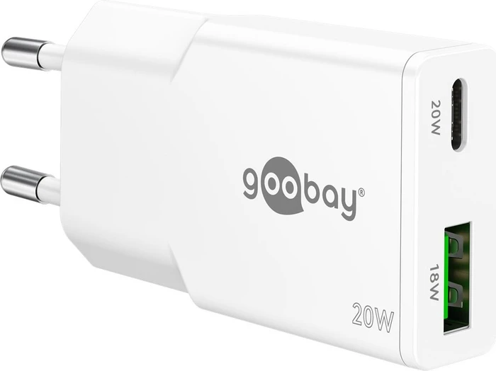 Wentronic Goobay USB-C PD GaN Dual-Schnellladegerät Slim 20W weiß