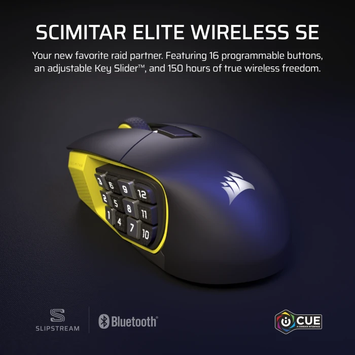 Corsair Scimitar Elite Wireless SE MMO, schwarz/gelb, USB/Bluetooth