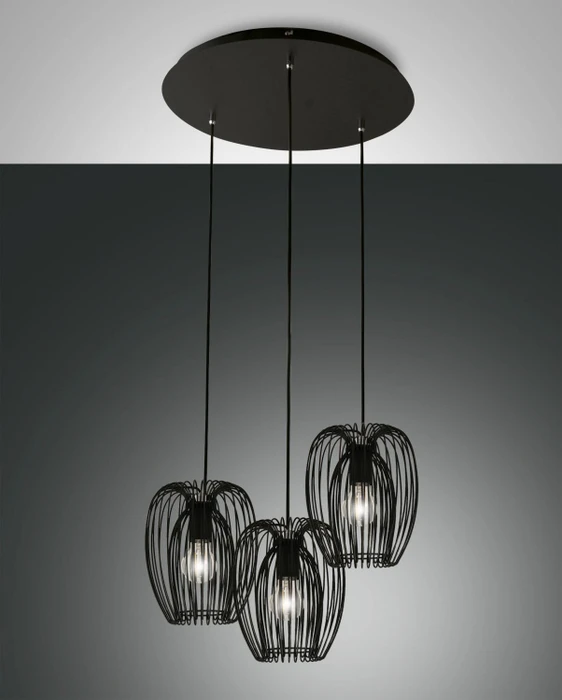 Fabas Luce Camp Pendelleuchte 3-flammig schwarz Ø50cm