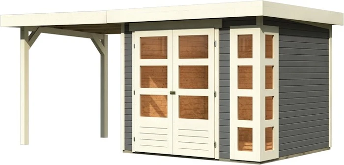 Karibu Kerko 3 Gartenhaus inkl. Anbau 2.4m terragrau