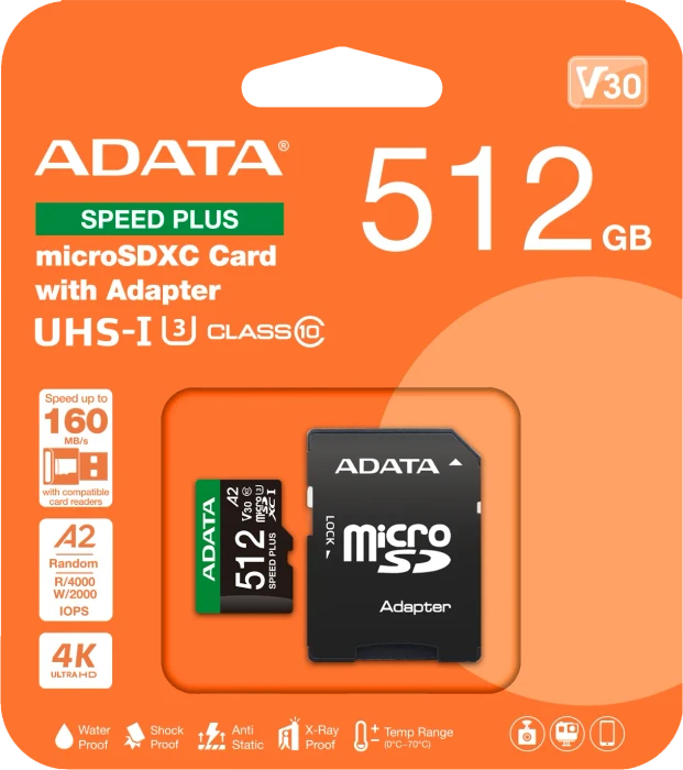 ADATA SPEED PLUS R160/W140 256GB Kit, UHS-I U3, A2, Class 10