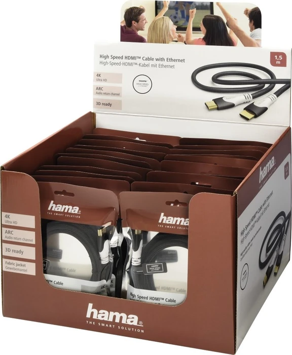 Hama High Speed mit Ethernet HDMI 1.4 Kabel und Gewebemantel schwarz, 1.50m