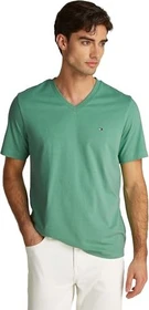 Tommy Hilfiger V-Neck Flag-Stickerei T-Shirt kurzarm fort green (Herren)
