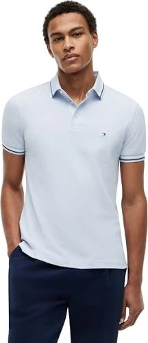 Tommy Hilfiger Slim Fit Piqué mit Kontrast-Detail Poloshirt kurzarm sky blue (Herren)