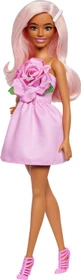 Mattel Barbie - Fashionistas Barbie mit pastellrosa Haaren, einem trägerlosen Kleid mit Rosenoberteil
