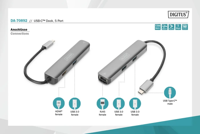Digitus USB-C Dock, USB-C 3.0 [Stecker]
