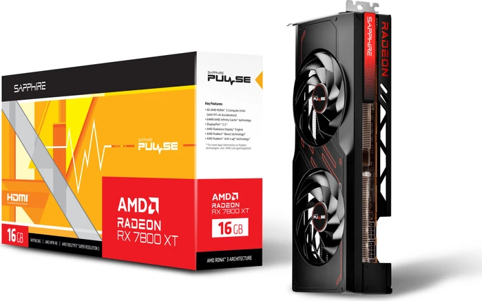 Sapphire Pulse Radeon RX 7800 XT, 16GB GDDR6, 2x HDMI, 2x DP, lite retail