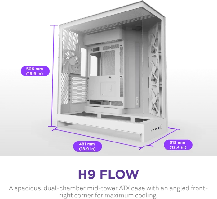 NZXT H9 Flow [2025] White, weiß, Glasfenster