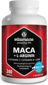 Vitamaze Maca hochdosiert + L-Arginin + Vitamine + Zink Kapseln, 240 Stück