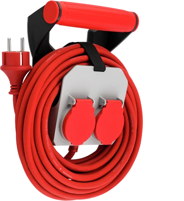 REV Ritter Verlängerungskabel mit Wandhalterung, 2-fach, 10m, rot/grau