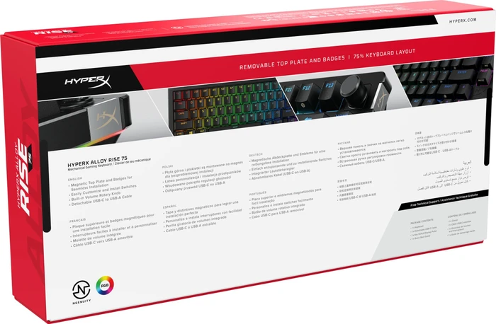 HP HyperX Alloy Rise 75, PBT, LEDs RGB, hot-swap, HyperX Linear, USB, DE
