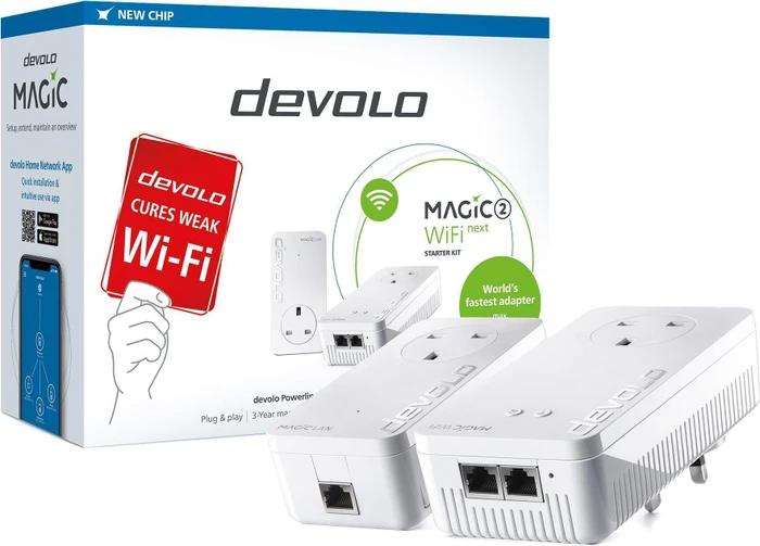 devolo Magic 2 WiFi next Starter Kit, UK-Region/Typ G, Powerline/WLAN-Access Point und Powerline-Adapter Set, 2er-Bundle