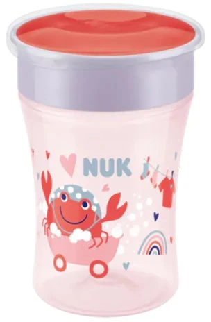 NUK Magic Cup Trinkbecher mit Trinkrand und Deckel, 8+M, 230ml, krabbe rot