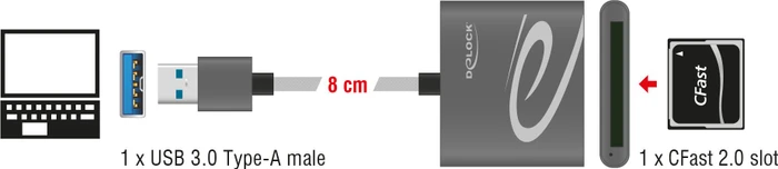 DeLOCK Card Reader für CFast 2.0 Speicherkarten, USB-A 3.0 [Stecker]