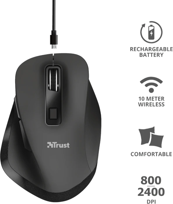 Trust Fyda Rechargeable Wireless Comfort Mouse schwarz, USB