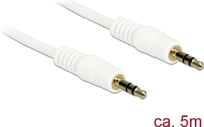 DeLOCK Klinkenkabel 3-Pin Stereo, 3.5mm Stecker auf 3.5mm Stecker, weiß, 5.0m