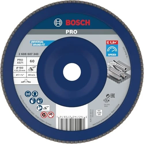 Bosch Professional X571 Best for Metal Fächerschleifscheibe gerade K60, 180x22.23mm, 1 Stück
