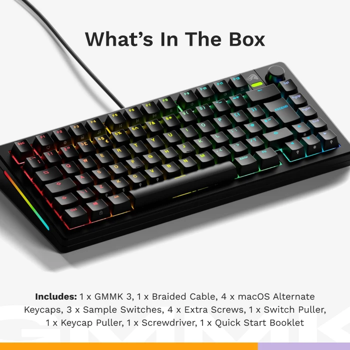 Glorious GMMK 3 75% Pre-built Gaming Keyboard, schwarz, LEDs RGB, Glorious Fox MX, USB, UK