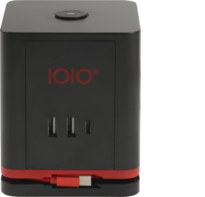 Olympia IOIO SW 1000 Steckdosenwürfel mit integriertem USB-C Ladekabel, 3-fach, 2x USB-C/2x USB-A, 1.5m, schwarz/rot