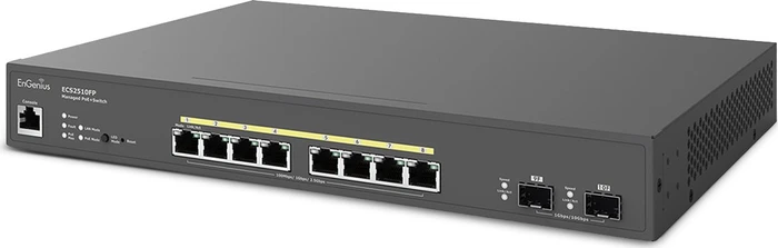 EnGenius Cloud Switch Series ECS Desktop 2.5G Managed Switch, 8x RJ-45, 2x SFP+, 240W PoE+