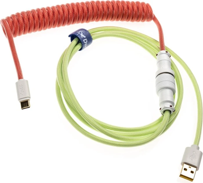 Ducky Premicord Spiralkabel USB-C auf USB-A, Tastaturkabel (Spiral-Textilkabel), 1.8m, Strawberry Frog
