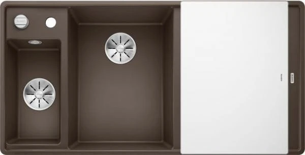 Blanco Axia III 6 S-F InFino Becken links mit Ablauffernbedienung cafe inkl. Glasschneidebrett