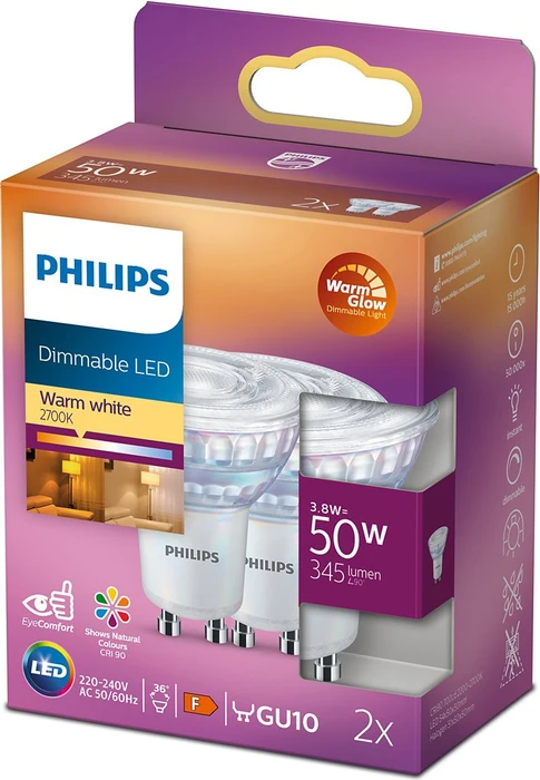 Philips Classic LED Reflektor GU10 3.8W/WW dimmbar, 2 Stück
