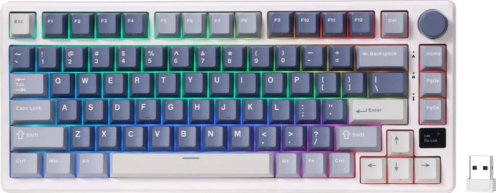 RK Royal Kludge M75 Wireless, weiß/violett, LEDs RGB, hot-swap, RK FAST SILVER, USB/Bluetooth, US