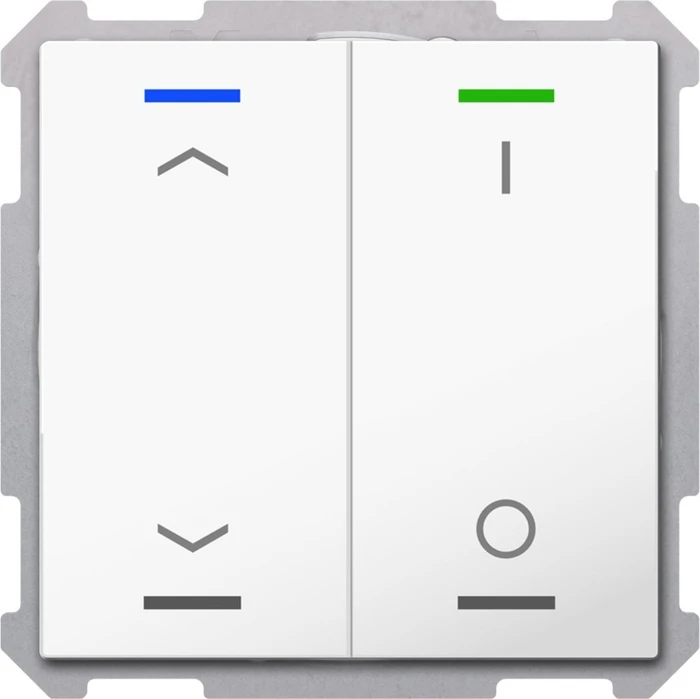 MDT Taster Light 63 2-fach studioweiß glänzend, Symbol Auf/Ab und I/O