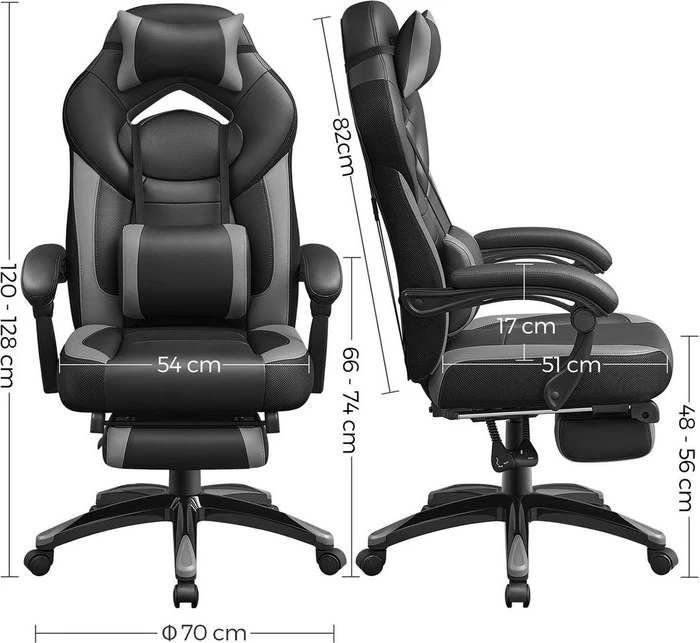 Songmics Gamingstuhl mit Fußstütze, schwarz/grau