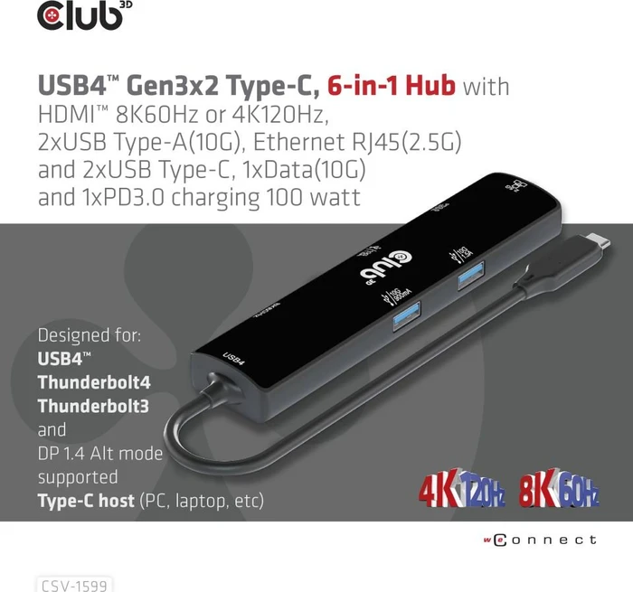 Club 3D 6-in-1 Docking-Station, USB4 [Stecker]